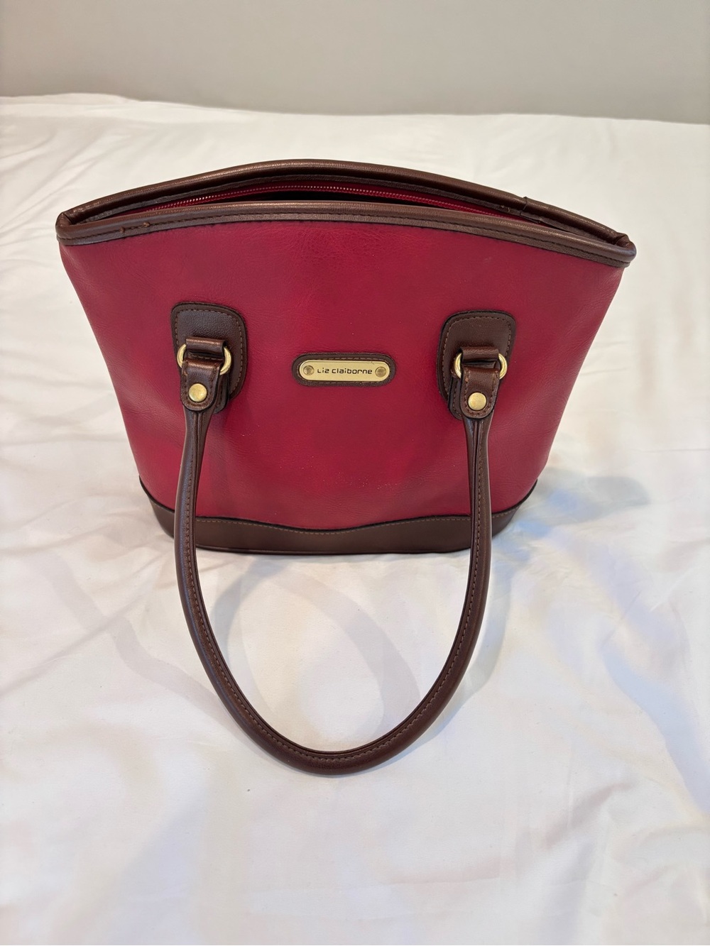 Liz Claiborne Red and Brown Shoulder Tote